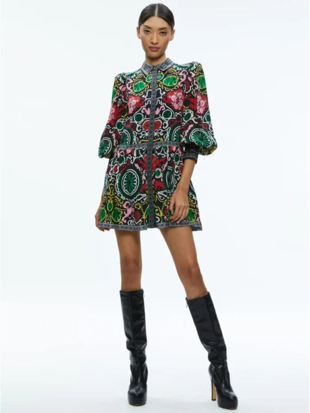 NWT Alice + Olivia Bertha Floral Silk Blend Mini Dress Size Small